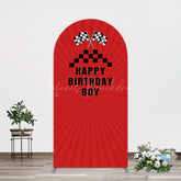 Lofaris Red Flag Racing Happy Birthday Boy Arch Backdrop